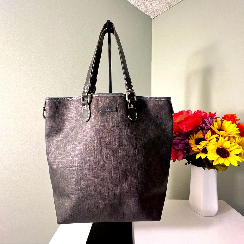 Authentic Gucci Brown Monogram Coated Canvas Tote Bag